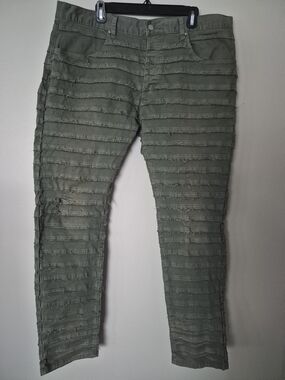 MNML Men’s Size 38 Olive Green Distressed Frayed Panel Pants